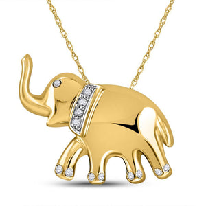 10kt Yellow Gold Womens Round Diamond Elephant Animal Pendant .03 Cttw