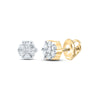 14kt Yellow Gold Womens Round Diamond Flower Cluster Earrings 1/6 Cttw