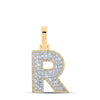 10kt Yellow Gold Mens Baguette Diamond R Initial Letter Charm Pendant 5/8 Cttw