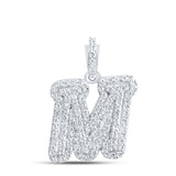 10kt White Gold Womens Round Diamond M Initial Letter Pendant 1/4 Cttw