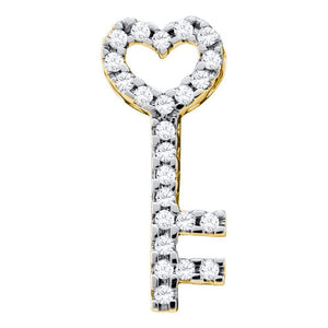 10kt Yellow Gold Womens Round Diamond Key Heart Pendant 1/4 Cttw