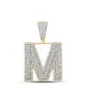 14kt Two-tone Gold Mens Round Diamond M Initial Letter Charm Pendant 1-1/5 Cttw