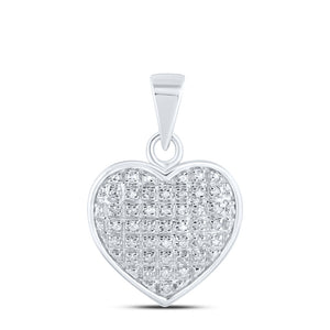 10kt White Gold Womens Round Diamond Heart Pendant 1/10 Cttw
