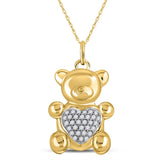 10kt Yellow Gold Womens Round Diamond Bear Heart Animal Pendant 1/10 Cttw