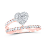 10kt Rose Gold Womens Round Diamond Heart Ring 1/2 Cttw