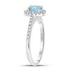 10kt White Gold Womens Oval Aquamarine Diamond-accent Solitaire Ring 1/5 Cttw