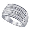 Sterling Silver Mens Round Diamond Triple Row Band Ring 3/8 Cttw