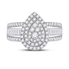 14kt White Gold Womens Round Diamond Pear-Shape Cluster Ring 1-1/5 Cttw