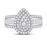 14kt White Gold Womens Round Diamond Pear-Shape Cluster Ring 1-1/5 Cttw
