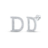 10kt White Gold Womens Round Diamond D Initial Letter Earrings 1/6 Cttw