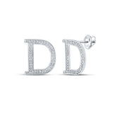 10kt White Gold Womens Round Diamond D Initial Letter Earrings 1/6 Cttw