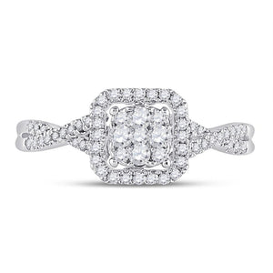 10kt White Gold Womens Round Diamond Square Cluster Ring 1/2 Cttw