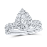14kt White Gold Pear Diamond Teardrop Bridal Wedding Ring Band Set 1 Cttw