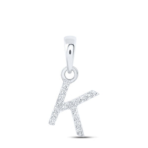 10kt White Gold Womens Round Diamond K Initial Letter Pendant .03 Cttw