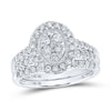 10kt White Gold Round Diamond Oval Cluster Bridal Wedding Ring Band Set 1 Cttw
