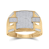 10kt Yellow Gold Mens Round Diamond Square Cluster Ring 3/8 Cttw