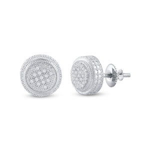 Sterling Silver Round Diamond 3D Circle Disk Earrings 1/20 Cttw