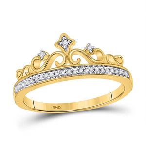 10kt Yellow Gold Womens Round Diamond Crown Tiara Band Ring 1/10 Cttw