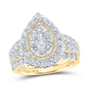 10kt Yellow Gold Round Diamond Teardrop Bridal Wedding Ring Band Set 2 Cttw