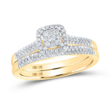 10kt Yellow Gold Round Diamond Halo Bridal Wedding Ring Band Set 1/4 Cttw