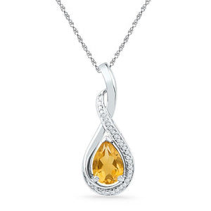 Sterling Silver Womens Oval Synthetic Citrine Solitaire Diamond Frame Twist Pendant 1 Cttw