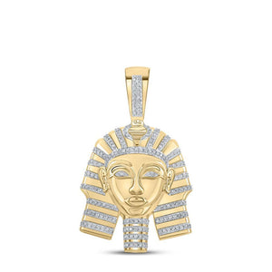 10kt Yellow Gold Mens Round Diamond Pharaoh Charm Pendant 1/2 Cttw