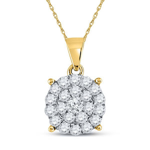 10kt Yellow Gold Womens Round Diamond Cluster Pendant 1 Cttw