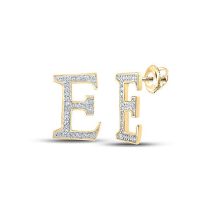 10kt Yellow Gold Womens Round Diamond E Initial Letter Earrings 1/8 Cttw