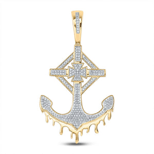 10kt Yellow Gold Mens Round Diamond Anchor Cross Charm Pendant 1/2 Cttw