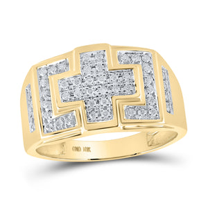 10kt Yellow Gold Mens Round Diamond Cross Cluster Ring 1/3 Cttw