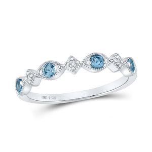 Sterling Silver Womens Round Synthetic Blue Topaz Diamond Band Ring 1/3 Cttw