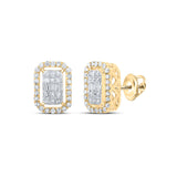 10kt Yellow Gold Womens Round Diamond Rectangle Earrings 1/2 Cttw