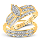 10kt Yellow Gold His Hers Round Diamond Cluster Matching Wedding Set 1/4 Cttw
