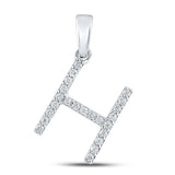 14kt White Gold Womens Round Diamond H Initial Letter Pendant 1/5 Cttw