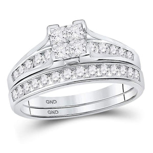 10kt White Gold Diamond Princess Bridal Wedding Ring Band Set 7/8 Cttw