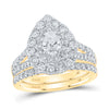 14kt Yellow Gold Pear Diamond Halo Bridal Wedding Ring Band Set 2 Cttw