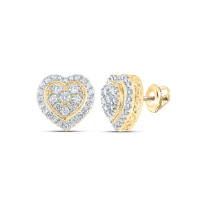 10kt Yellow Gold Womens Round Diamond Heart Earrings 1-1/4 Cttw