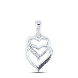 Sterling Silver Womens Round Diamond Double Heart Pendant 1/20 Cttw