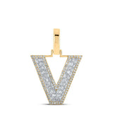 10kt Yellow Gold Mens Baguette Diamond V Initial Letter Charm Pendant 1/2 Cttw