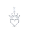 Sterling Silver Womens Round Diamond Crown Heart Pendant 1/10 Cttw