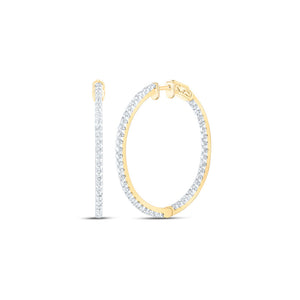 14kt Yellow Gold Womens Round Diamond Inside Outside Hoop Earrings 1-1/2 Cttw