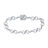 Sterling Silver Womens Round Diamond Infinity Bracelet 1/4 Cttw