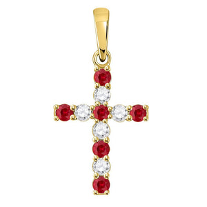 10kt Yellow Gold Womens Round Synthetic Ruby Cross Pendant 3/8 Cttw