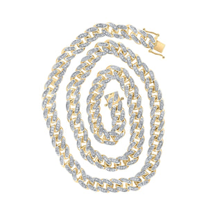 10kt Yellow Gold Mens Round Diamond 20-inch Cuban Link Chain Necklace 3-7/8 Cttw