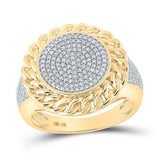 10kt Yellow Gold Mens Round Diamond Cuban Link Circle Ring 1/2 Cttw