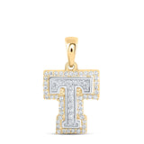 10kt Two-tone Gold Womens Round Diamond T Initial Letter Pendant 1/5 Cttw