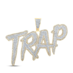 10kt Two-tone Gold Mens Round Diamond Trap Phrase Charm Pendant 3 Cttw