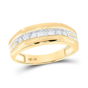 10kt Two-tone Yellow Gold Mens Round Diamond Grooved Wedding Band Ring 1/4 Cttw