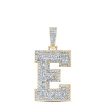 10kt Yellow Gold Mens Baguette Diamond E Initial Letter Charm Pendant 3-1/3 Cttw