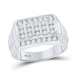 10kt White Gold Mens Round Diamond Ribbed Ring 1 Cttw